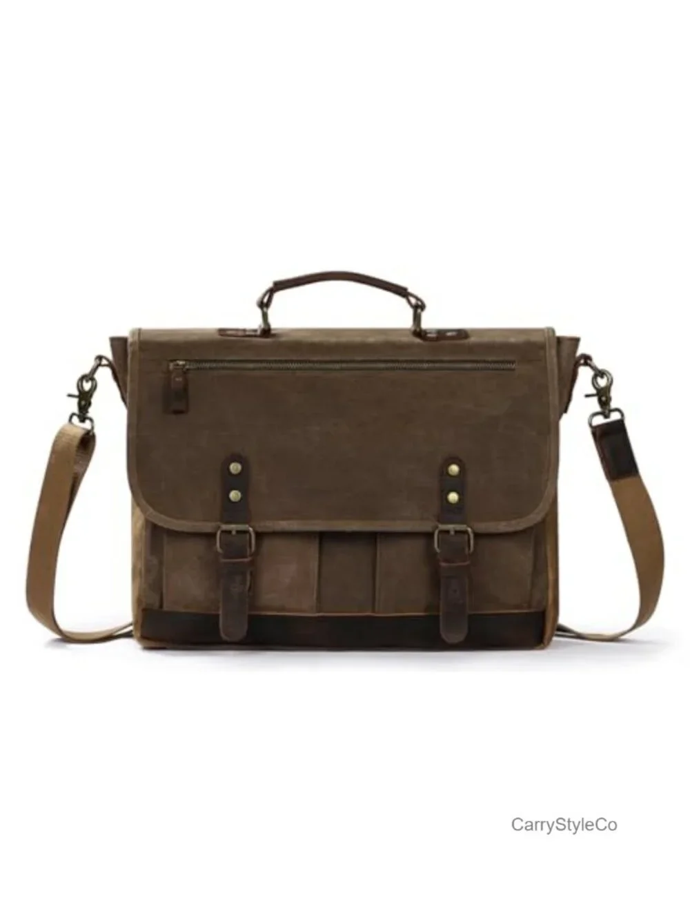 Vintage Messenger Bag, Heavy Duty Waxed Canvas & Genuine Leather Briefcase